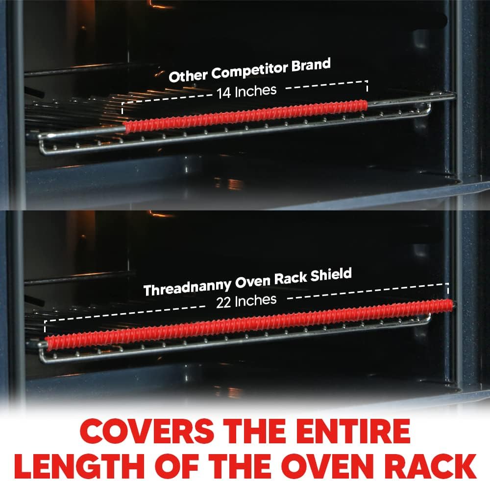 Oven Rack Shields Extra Long 22” Red (2 Pack), Full Length Fit on Standard-Sized USA Ovens - Heat Resistant Oven Rack Protectors - Prevents Hand and Arm Burns, Food Grade Silicone Oven Rack Cover