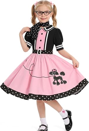 50s Outfit for Girls 50s Poodle Skirt Costume for Girls Halloween Party Dress Up