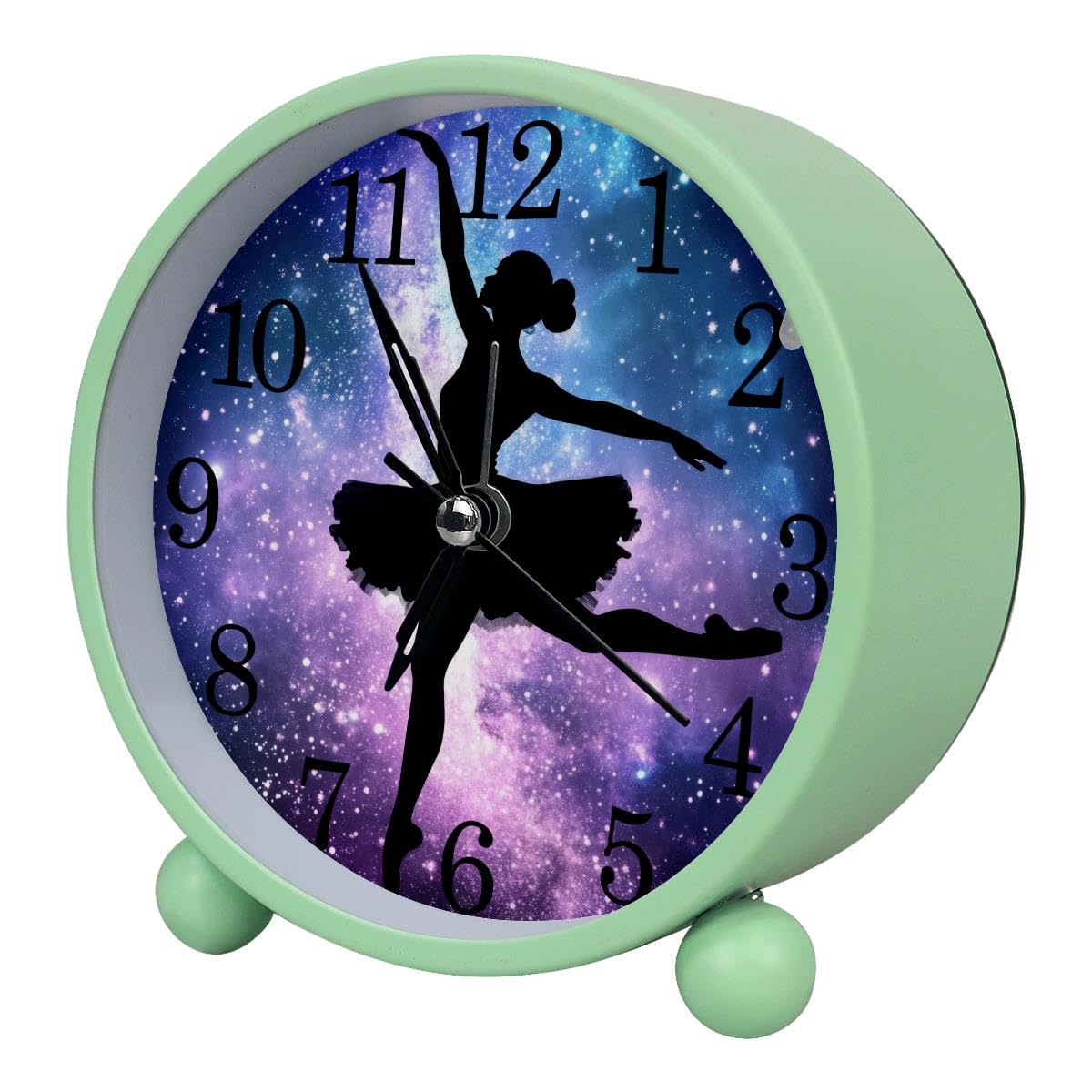 Luoweisi Alarm Clock Starry Dancer Silhouette, Silent Non-Ticking with Night Light, Round Metal Alarm Clock for Office, Battery Operated, Bedroom, Elderly, Adults, Children, Student Gifts