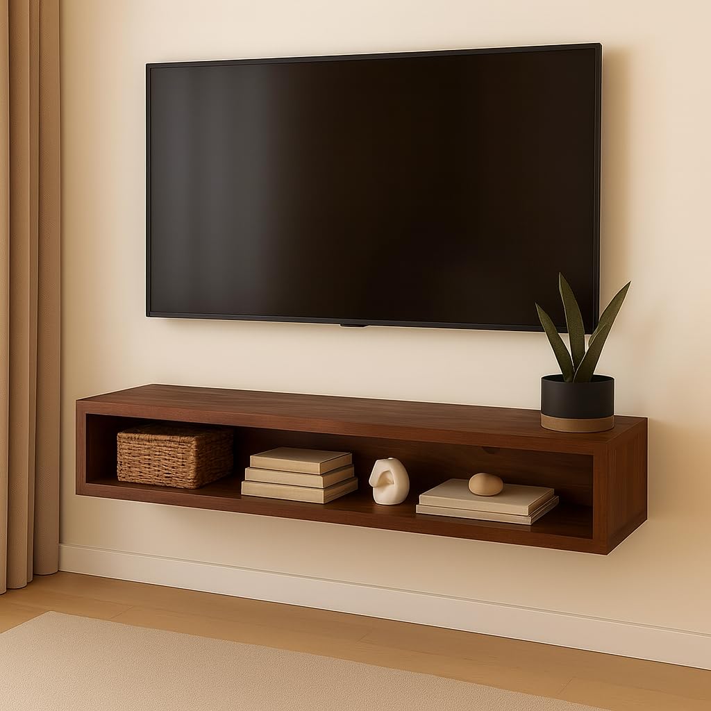X went Solid Wood Entertainment Floating Tv Unit for Living Room | Floating Media Tv Cabinet | Natural Finish Color and Size Off (Walnut, Meduim 100 CM)