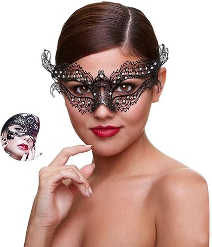 Máscara de mascarada para mujer, con diamantes de imitación brillantes, veneciana, fiesta, baile de graduación, máscara de metal