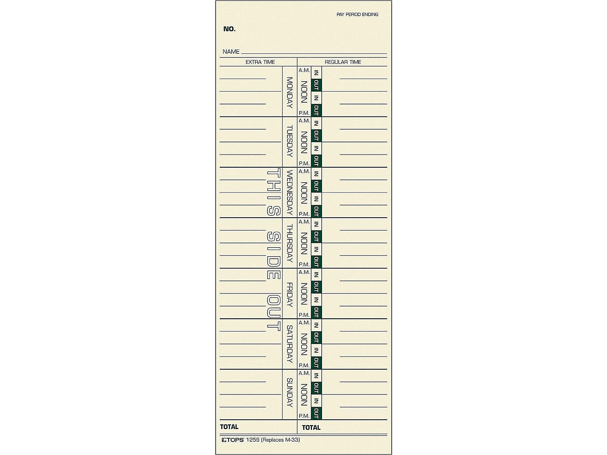 Amazon.com : Tops 1259 Time Card for Acroprint/IBM/Lathem/Simplex