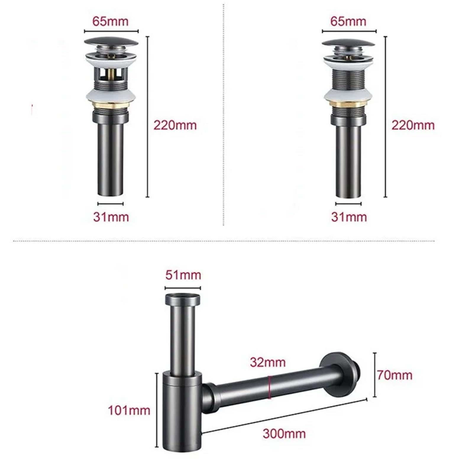 Juego de desagües latón redondos con sifón desodorizante for lavabo baño desagüe emergente Para Lavabo De Baño y Lavabo(Type 1)