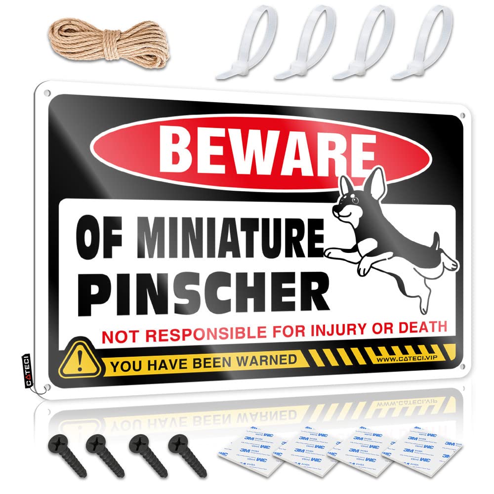 HELIOFORGE Garage Accessories For Man Cave Beware Of Miniature Pinscher Tin Sign Funny Camping Signs Man Cave Decor And Accessories(30X40CM)