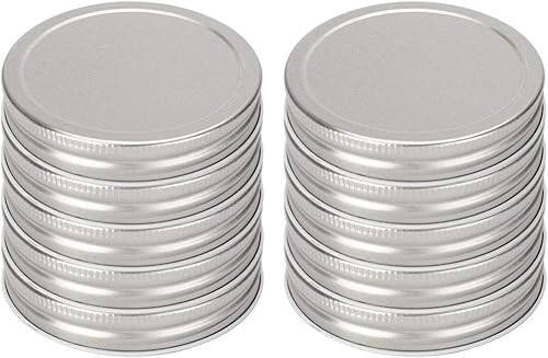 uxcell Paquete de 10 tapas de metal de boca ancha para tarros de masón con anillos de sellado, tapas de almacenamiento de alimentos para tarros de