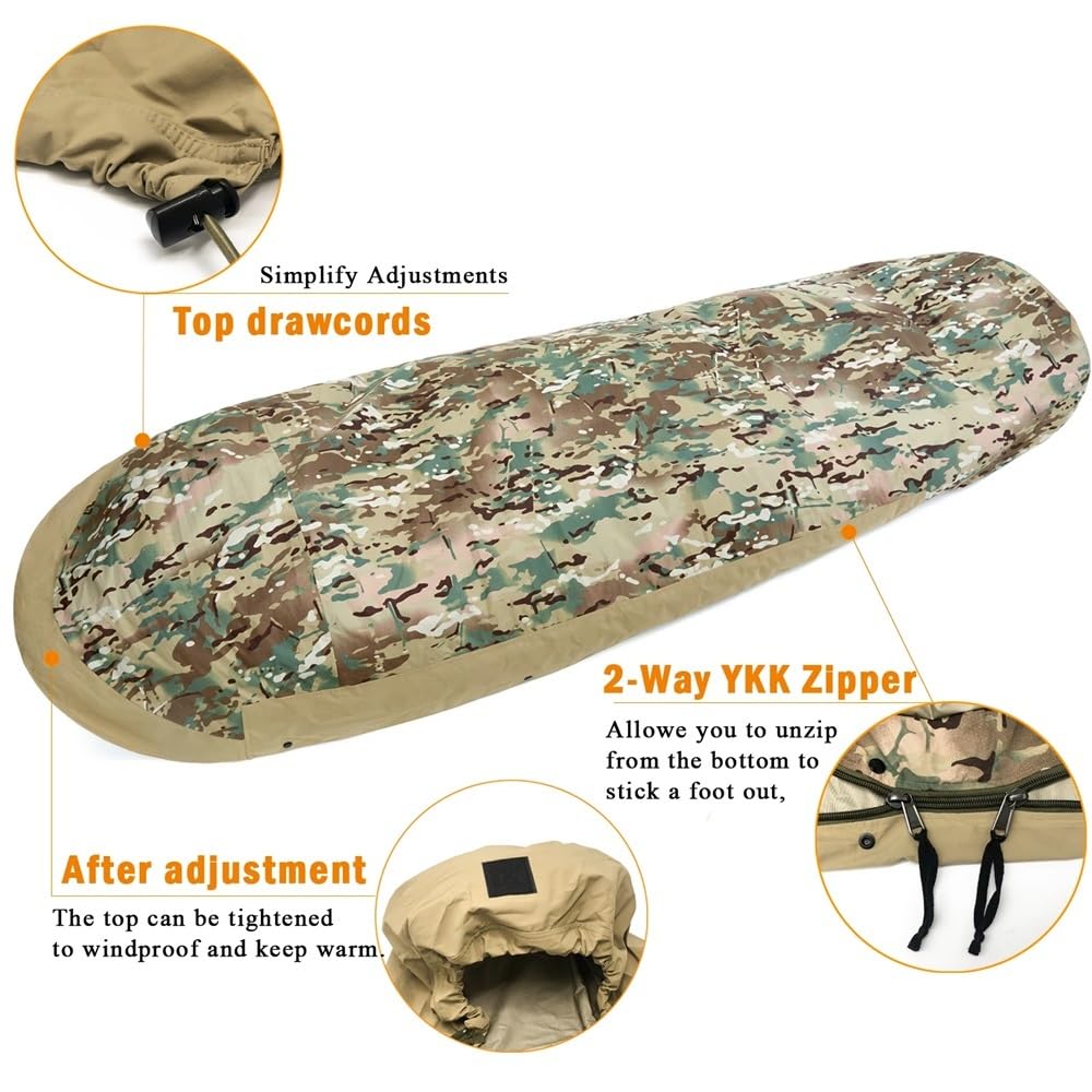 Sacco copri bivacco adatto for sacchi a pelo modulari dell'esercito militare, mimetico multicam/woodland/UCP