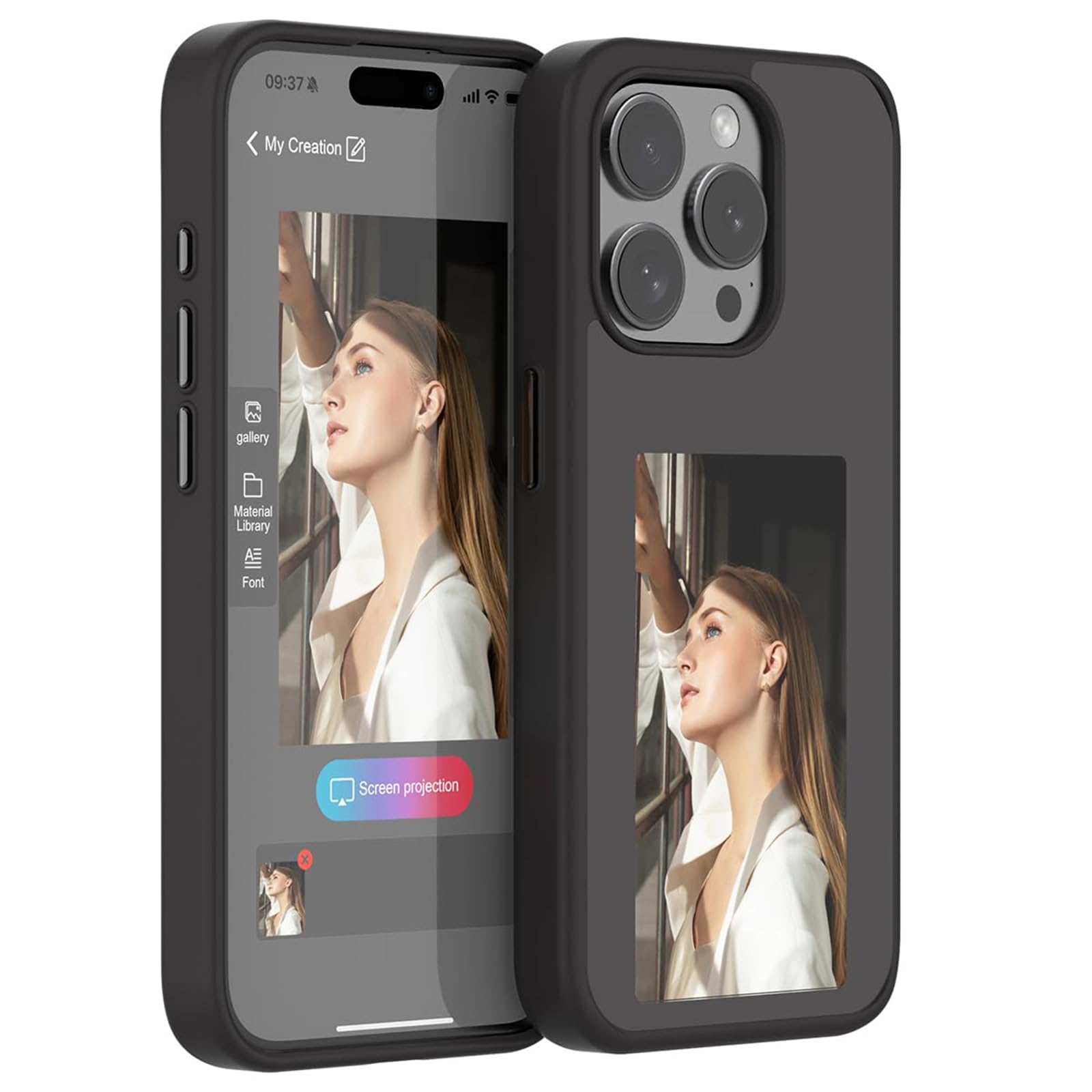 Smart Ink Phone Case for iPhone 13/14/15/16 Pro MAX Plus, NFC Memory Case for iPhone with Photo Screen, Smart NFC Ink Screen Phone Case (Black,15 Plus)
