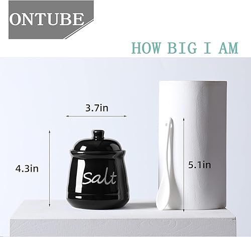 Miniatura 5 de ONTUBE Tazón de sal de cerámica con tapa y cuchara 12oz (negro) Negro -,Turquesa,Beige,marino,Blanco
