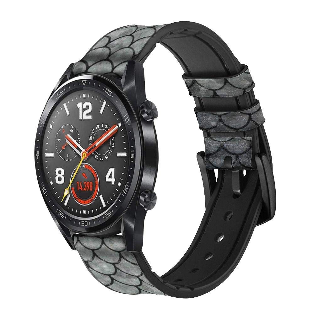 Innovedesire Silver Fish Scale Cinturino in Pelle e Silicone Smartwatch per Wristwatch Smartwatch Smart Watch Taglia (22mm)