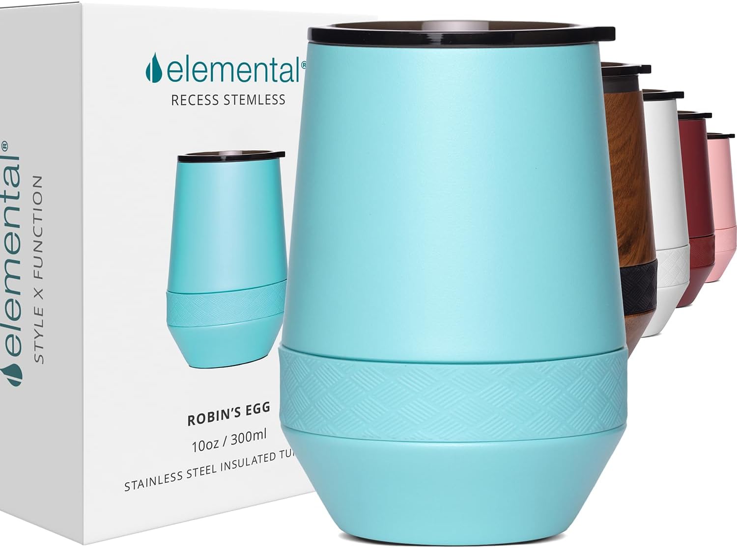 Elemental Recess Wine Tumbler - Triple Wall Insulated Stainless Steel Coffee Mug for Hot & Cold Drinks - Portable Cup with Shatterproof Sip Lid for Camping, Outdoor & Travel - 10oz - Robin's Egg