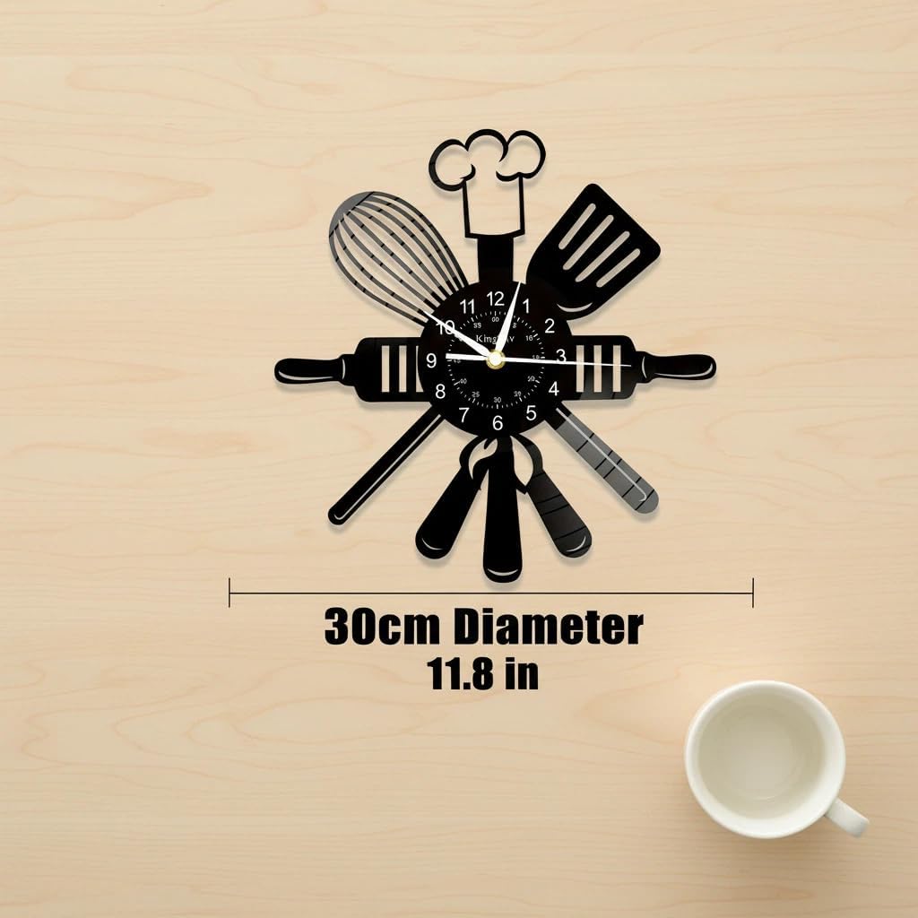 for Kitchen Lovers: 12 Inch Silent Wall Clock, Fun Themed Decor for Holiday Cooking & Family Gatherings, Non-Ticking, Ideal for Kitchen, Dining Room (Black)