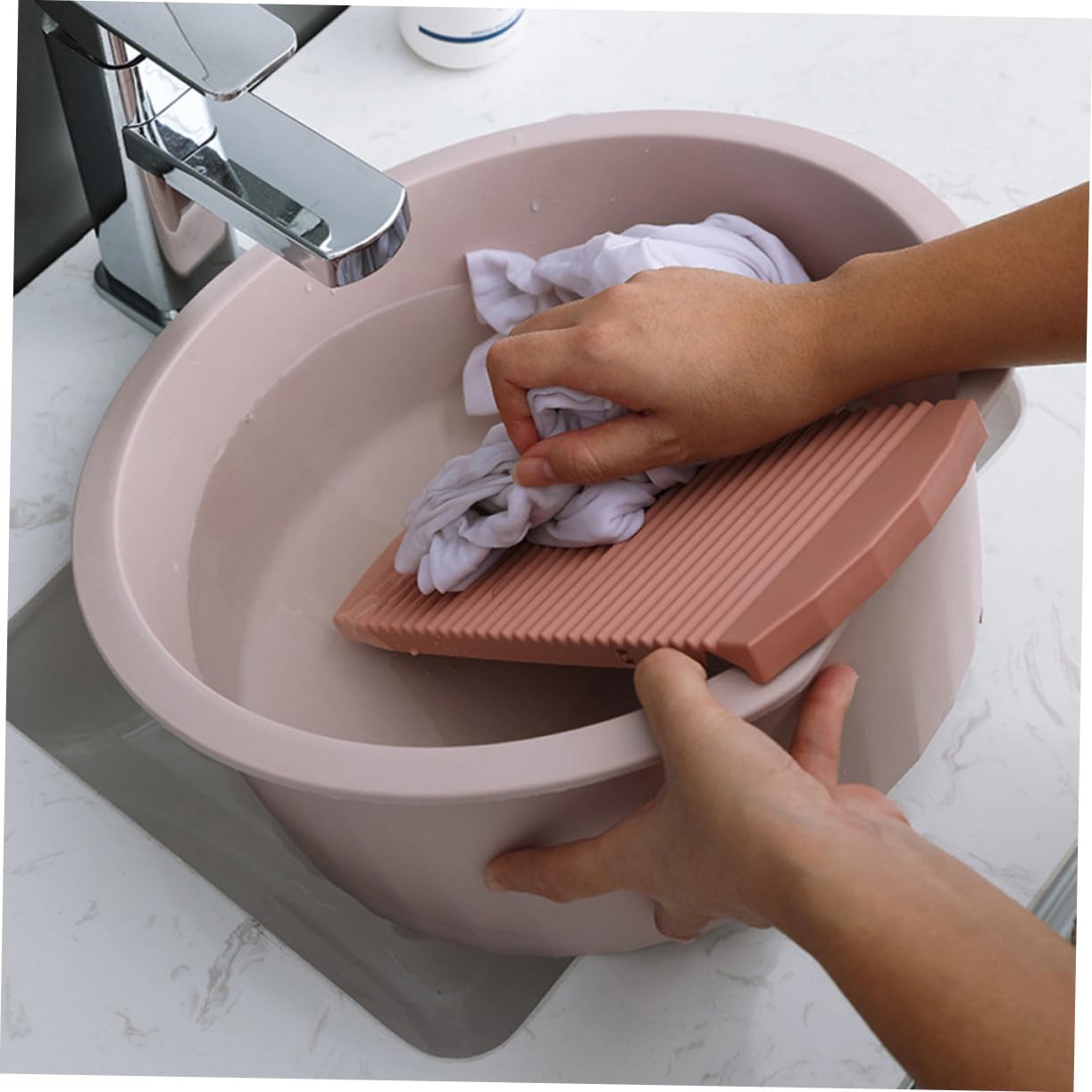 Vaschetta Lavaggio Ragazzo Ragazza e Lavatoio ASSE per Panni, Bacinella Plastica Spessa Rosa Grande, Lavabo Portatile per Viso e Mani, Uso Casa, Cucina e Campeggio
