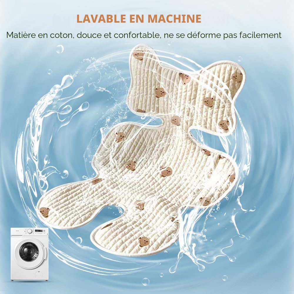 LUFEIS Coussin Poussette, Coussin de Siège Poussette, Siege Poussette Universelle, Coussin Voiture Bebe, Bébé Housse d’Été Anti-Transpiration pour Poussette, Coussin Bébe pour l'Été, Respirant - Ours