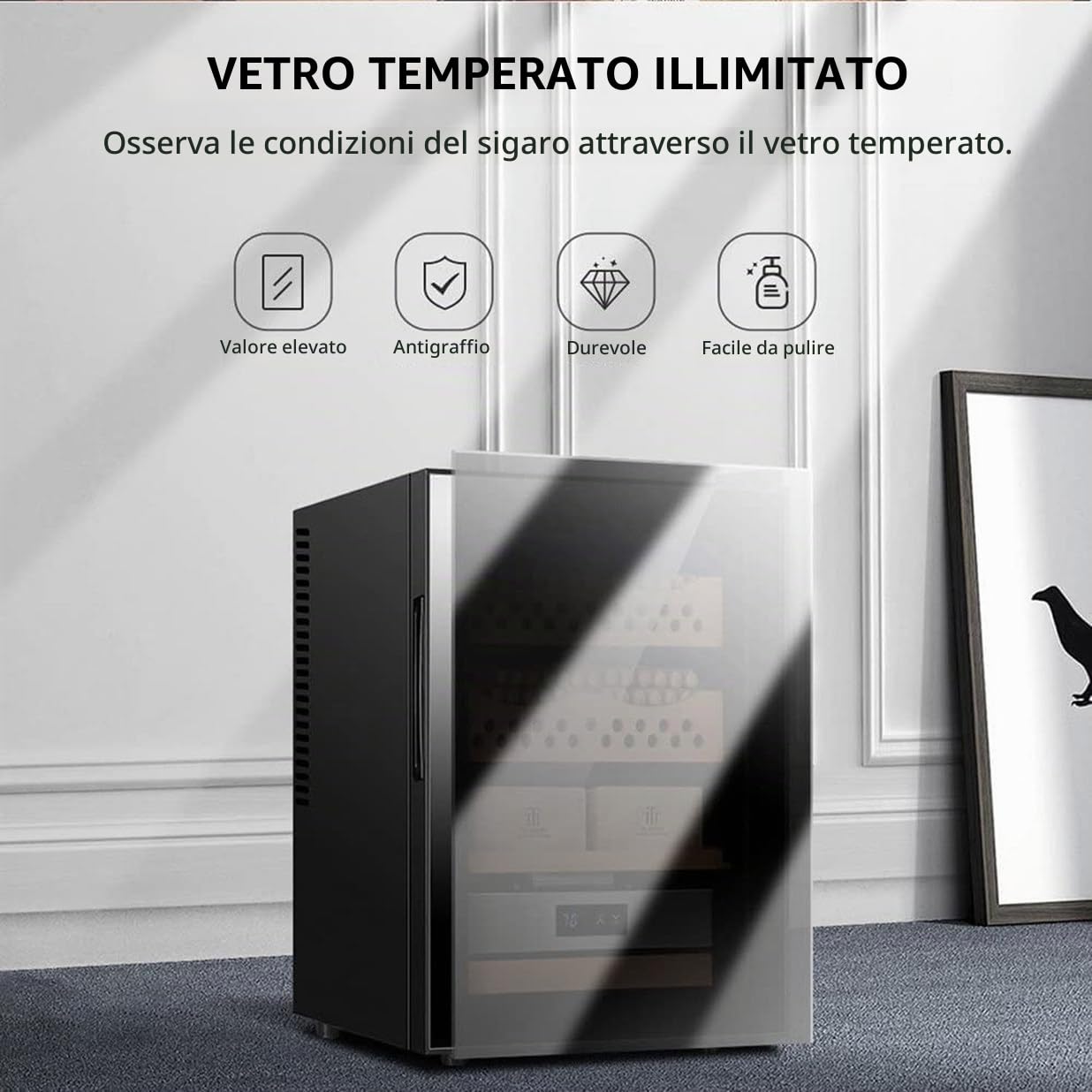 Armadio per Sigari Humidor, Armadio Umidificatore per Sigari Elettronico Intelligente, Raffreddatore Umidificatore per Sigari Elettrico Con Fodera in Cedro, Cassetti a 4 Strati, Temperatura 11~18°c