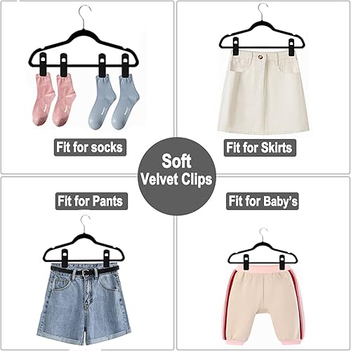Miniatura 7 de TOFIIGREM Clips de terciopelo negro (paquete de 50), clips de terciopelo antideslizantes para colgar faldas para perchas de terciopelo, clips de