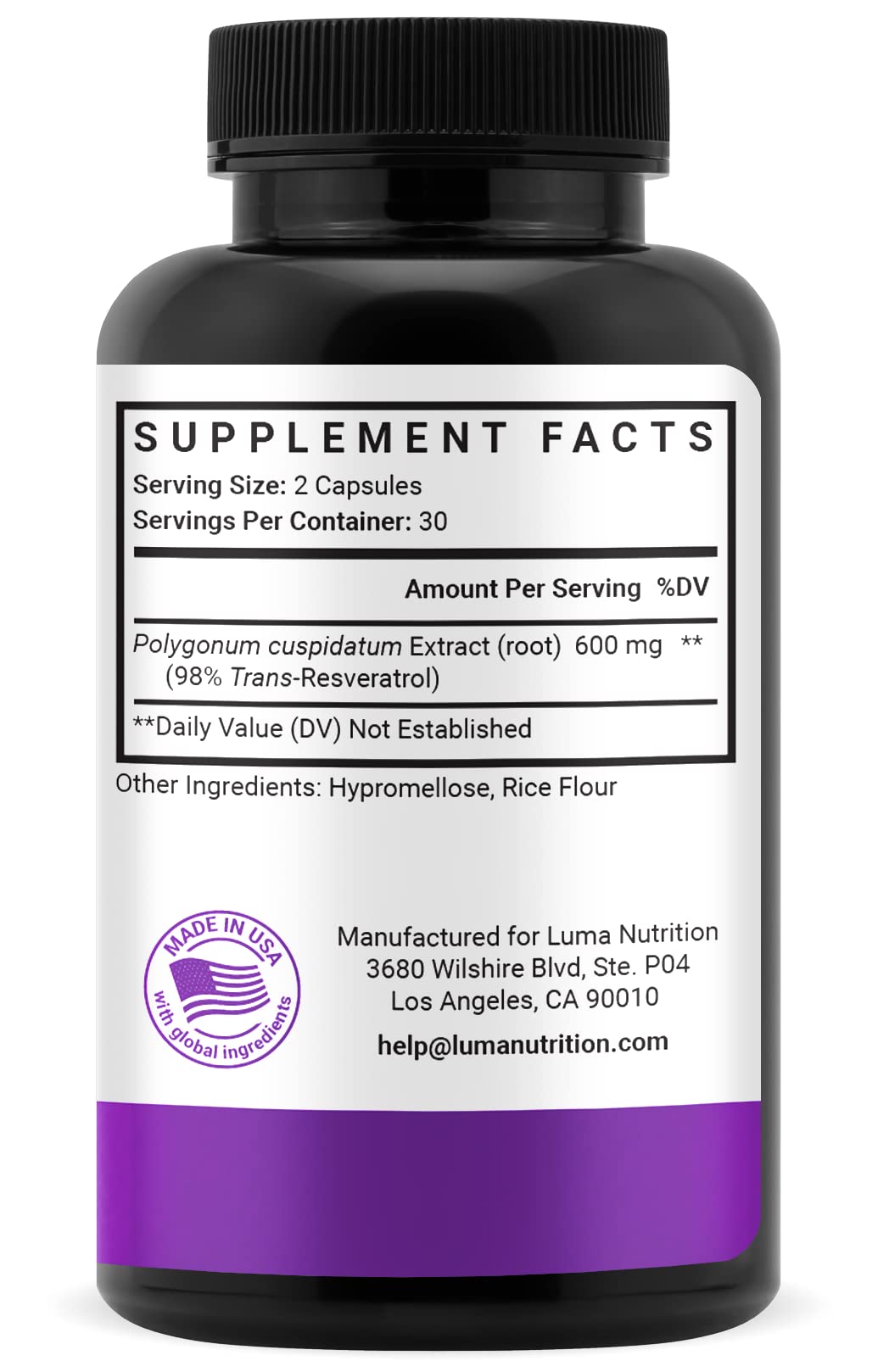 Luma Nutrition Pure Resveratrol Supplement - Antioxidant - 60 Capsules — Amazon image 9