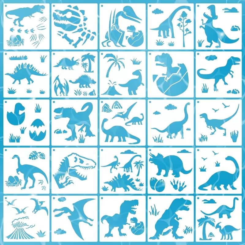 Dinosaur Stencils for Painting on Wood Reusable,25 PCS Ocean Sea Spray Paint Stencil Template for Kids Crafts,Drawing Stencils for Painting on Wood, Floor, Wall, Tile Fabric and Home Decor