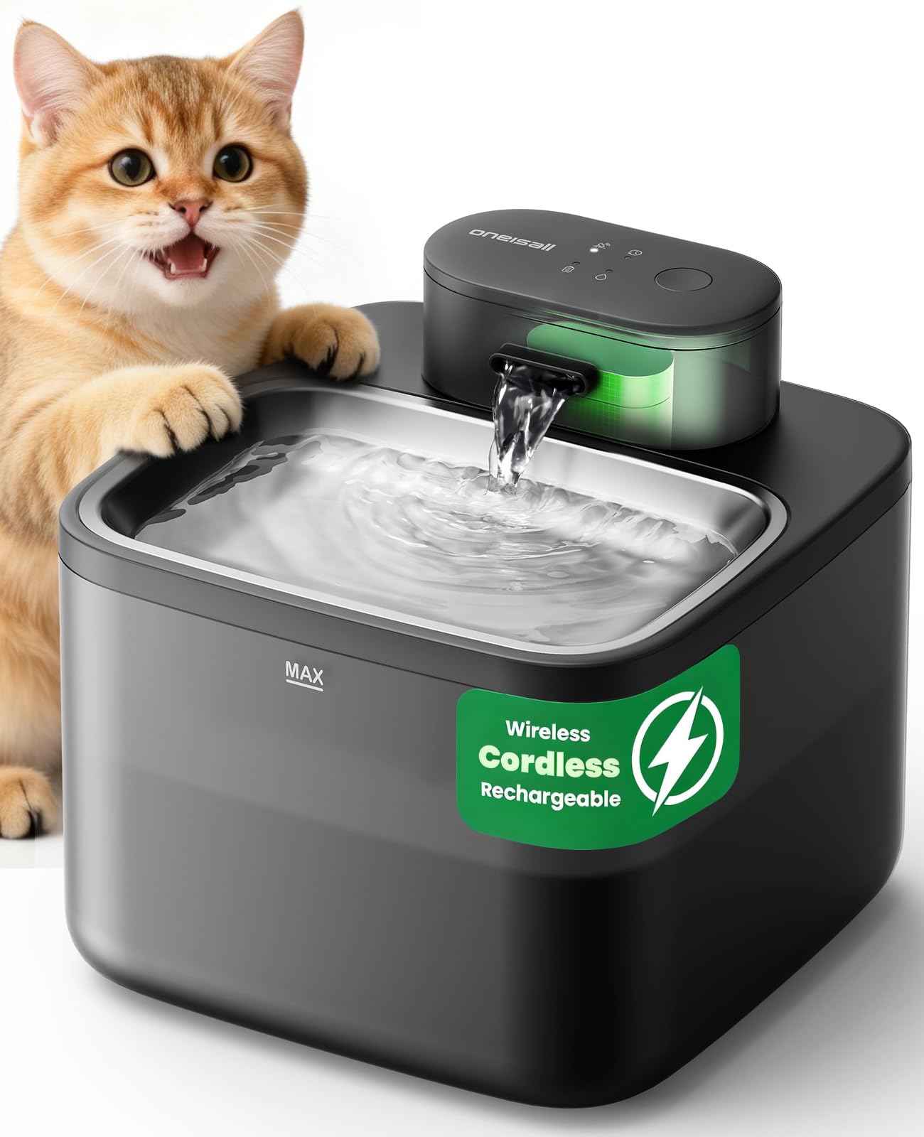 Oneisall 2.2L Kabelloser Katzenbrunnen Edelstahl mit Bewegungsmelder Katze