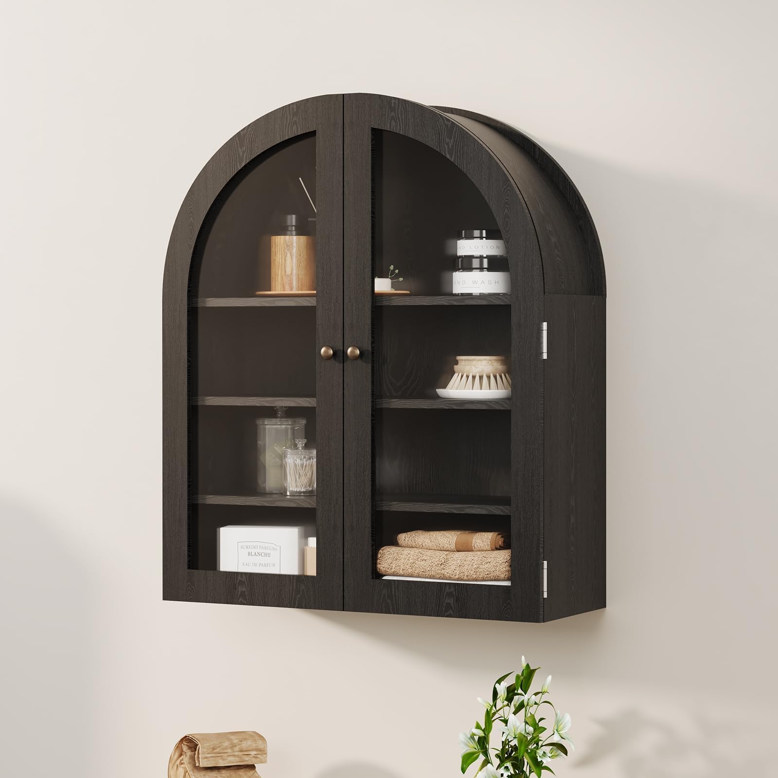 Garvee Wandschrank Mit 4 Böden, Acryltür, Gewölbte Oberseite, Badezimmer hängeschrank Ideal Als Badezimmerschrank Oder Medizinschrank