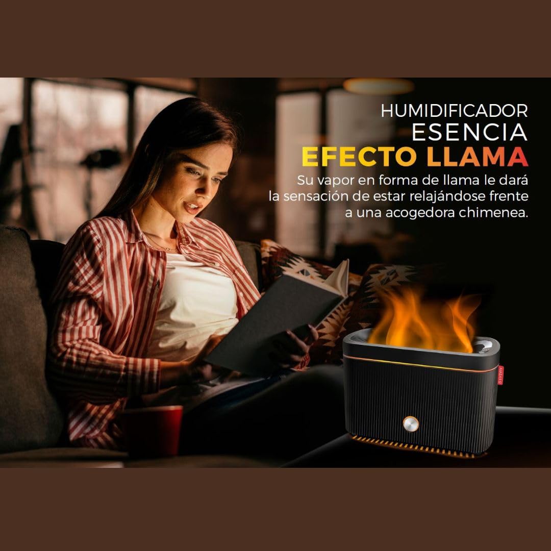 Umidificatore di essenza e diffusore di aromi con luce LED ambrata Profumi + essenza 50 ml. A Scelta - Aromaterapia - Ideale per casa, ufficio e camera da letto (Lavanda)