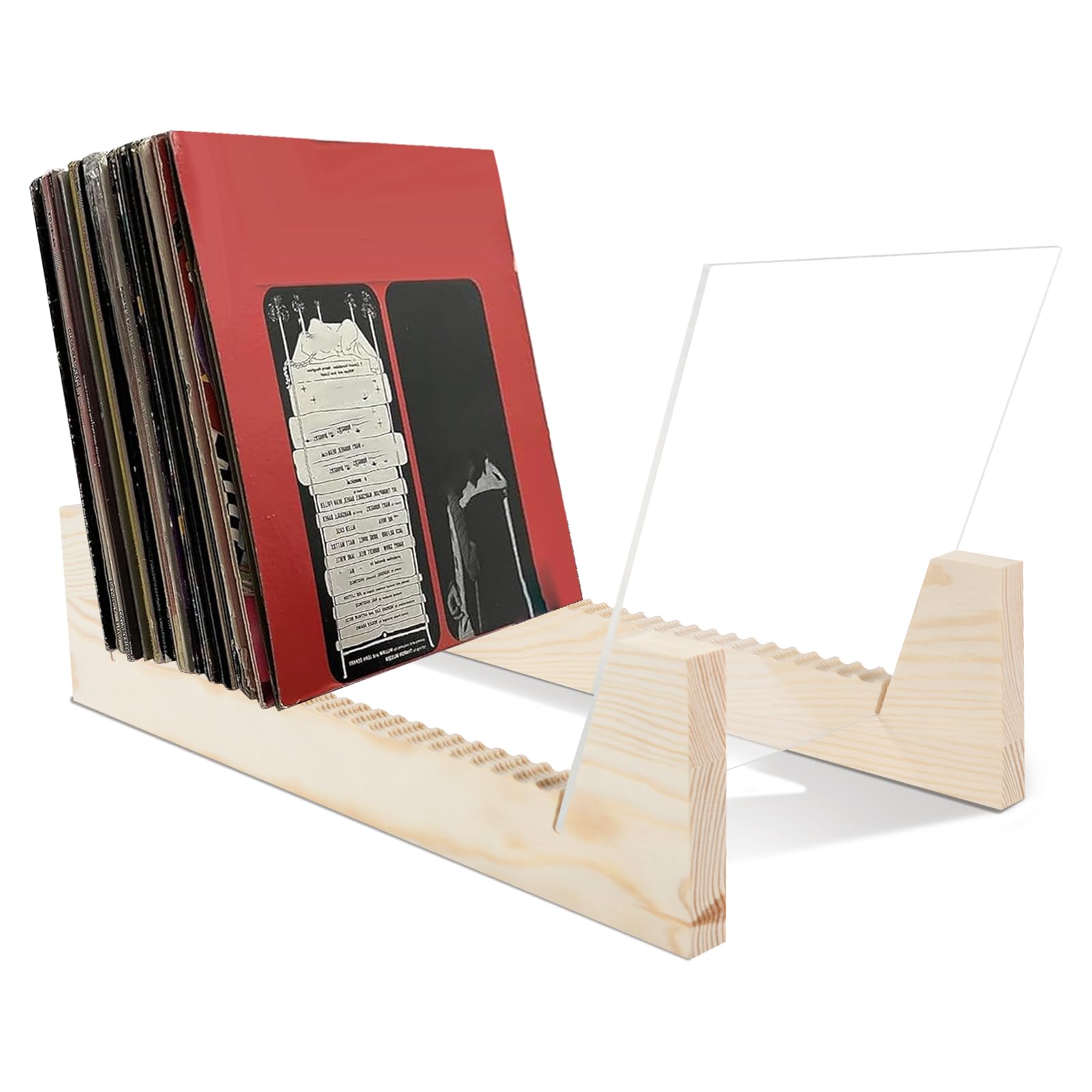 Sutowe Vinyl Record Storage Holder Wood LP Display Rack Holds up to 50 LP Album Organizer Desktop Stand Magazine File Sorter Bookshelf for Book Magazines Album(yellow)