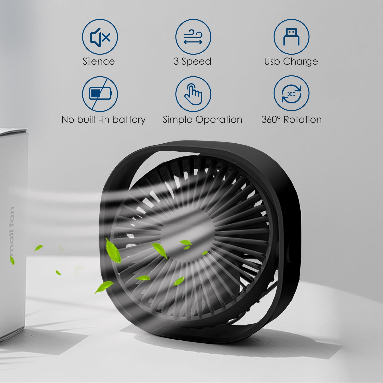 Simpeak Ventilador USB Mini, Ventilador USB de Mesa Portátil, 3 Velocidades Silencioso, Angulo Ajustable Fan Pequeño para Oficina Hogar Viajar y Acampar - Negro