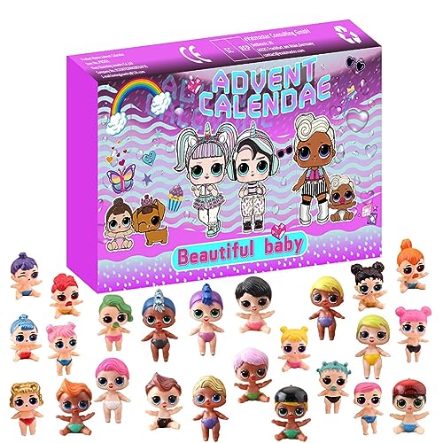 Adventskalender 2025, Puppenspielzeug Weihnachten Adventskalender Mädchen Kinder 24 Tage Weihnachtskalender Puppe Kit Weihnachtscountdown Geburtstagsgeschenke Überraschungsgeschenk