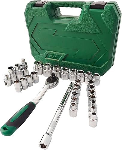 Miniatura 2 de LCyindu Juego de llaves de 32 piezas de 12 pulgadas trinquete de 12 pulgada barras de extensión y junta universal incluye 25 llaves métricas 8-32 mmm