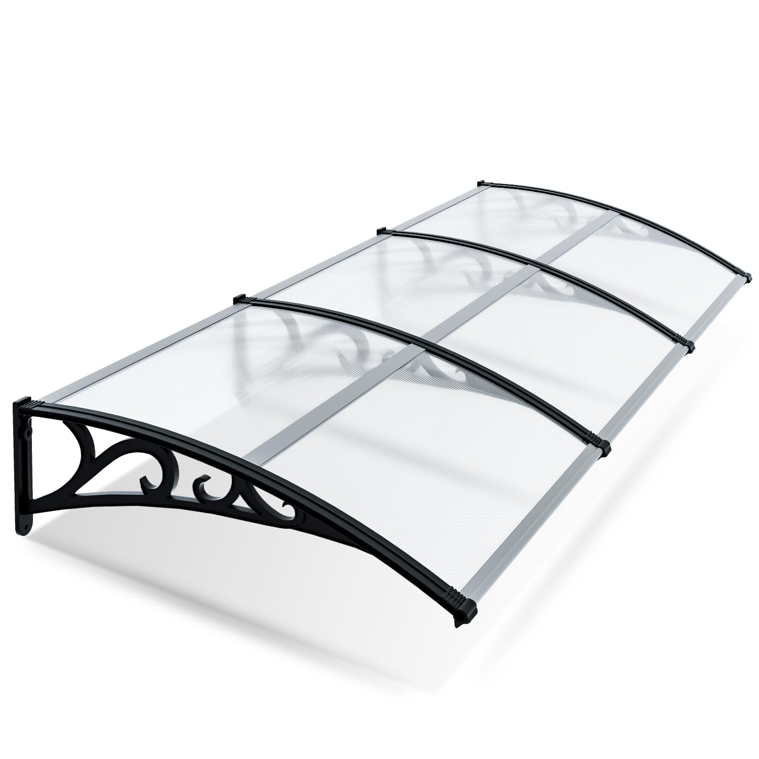 Toldo para Puerta 100x300 cm, marquesina para Puerta de Entrada de 6 mm de Aluminio y policarbonato, marquesina Transparente arqueada, protección contra el Sol y la Lluvia