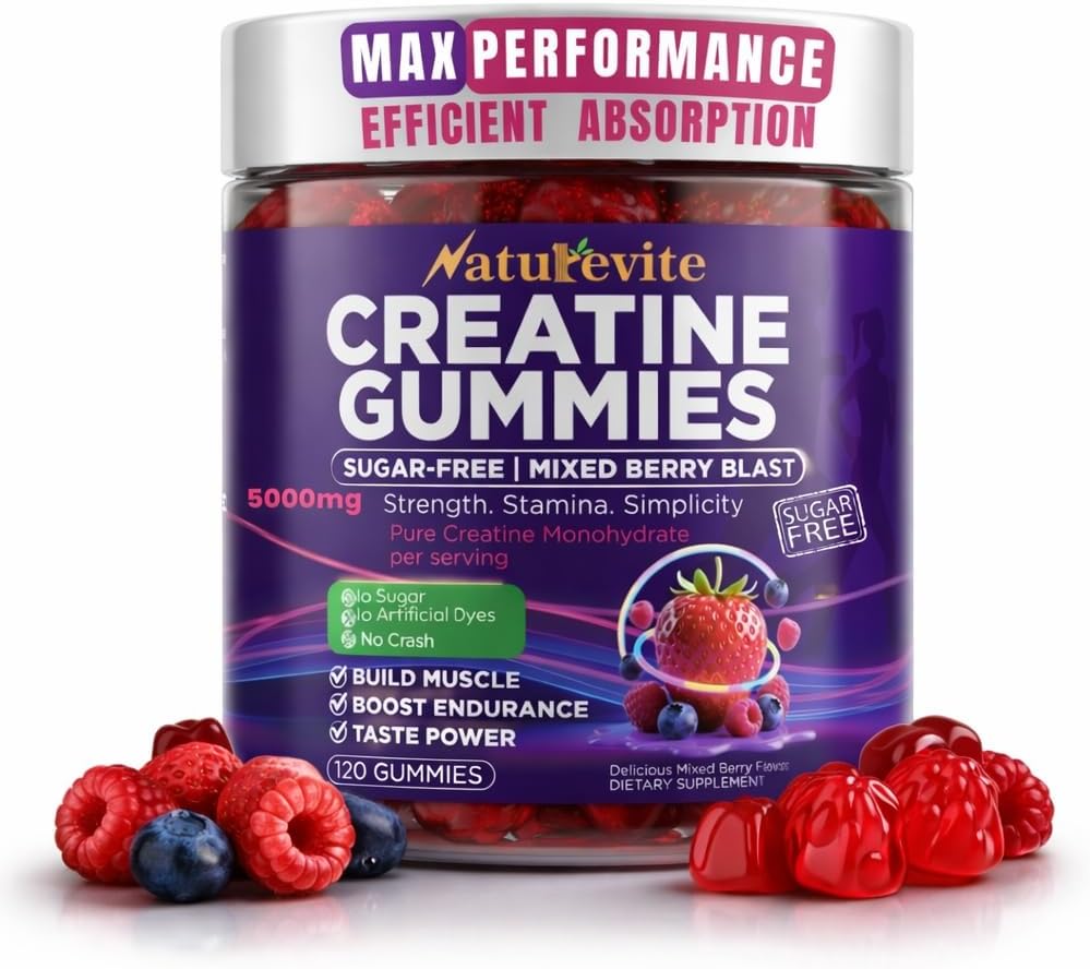 Sugar Free Creatine Gummies 5000mg — 22% More Strength, 7X Energy, 3X Absorption & Muscle Recovery, Cognitive Health — 99.9% Pure Vegan Creatine Monohydrate Gummies for Men and Women (30-Day Supply)