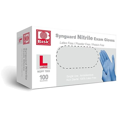 BASiC Medical Blue NGPF-7003 - Guantes de examen de nitrilo – Sin látex y sin polvo – NGPF-7003 (caja de 100), talla L