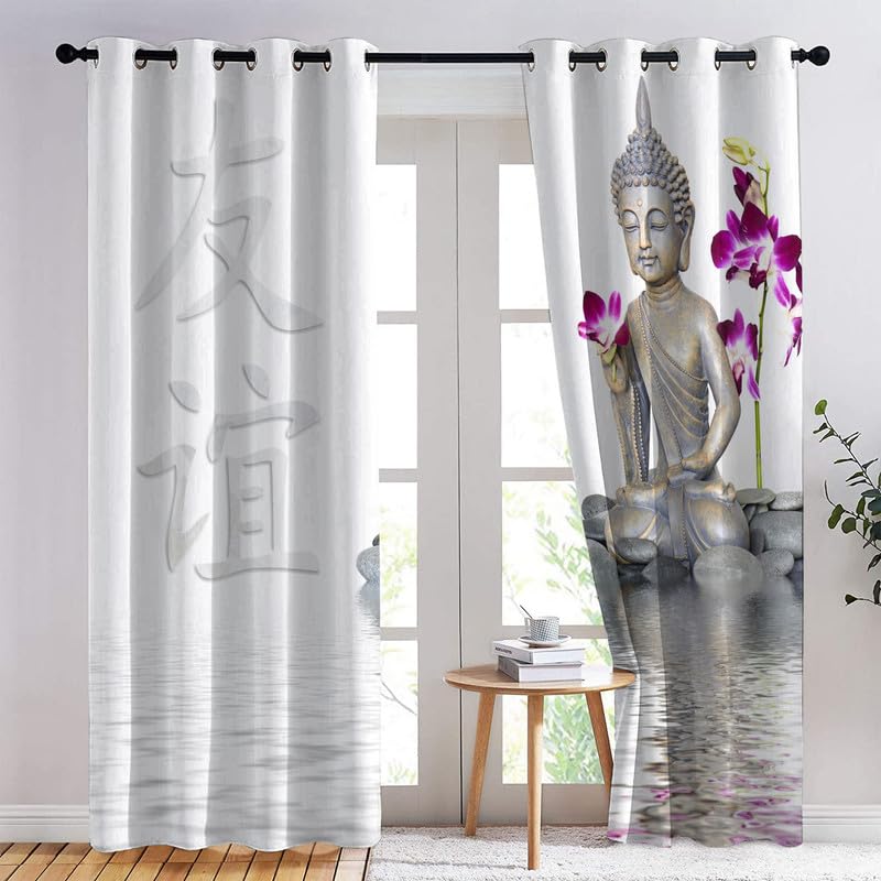 Cortina opaca de Buda 3D, cortinas térmicas con ojales para sala de estar, dormitorio, ventana, diseño de niños adultos y cortinas, juego de 2 modernas decoraciones de ventana, 140 x 240 cm