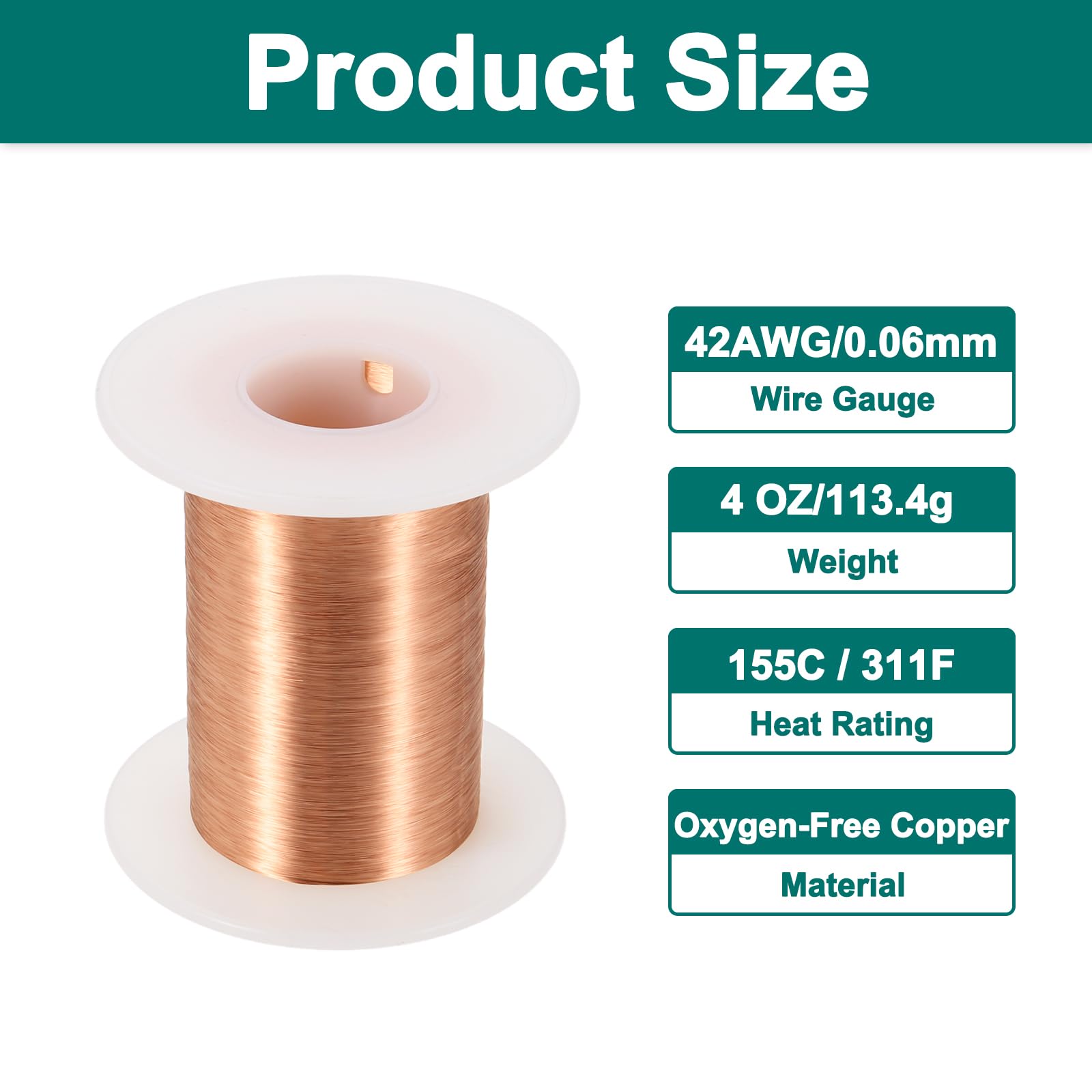 QUARKZMAN 42 AWG Alambre Magnetizado, Cobre Esmaltado 4 Oz Bobina Magnética Transformador Grado F 155°C