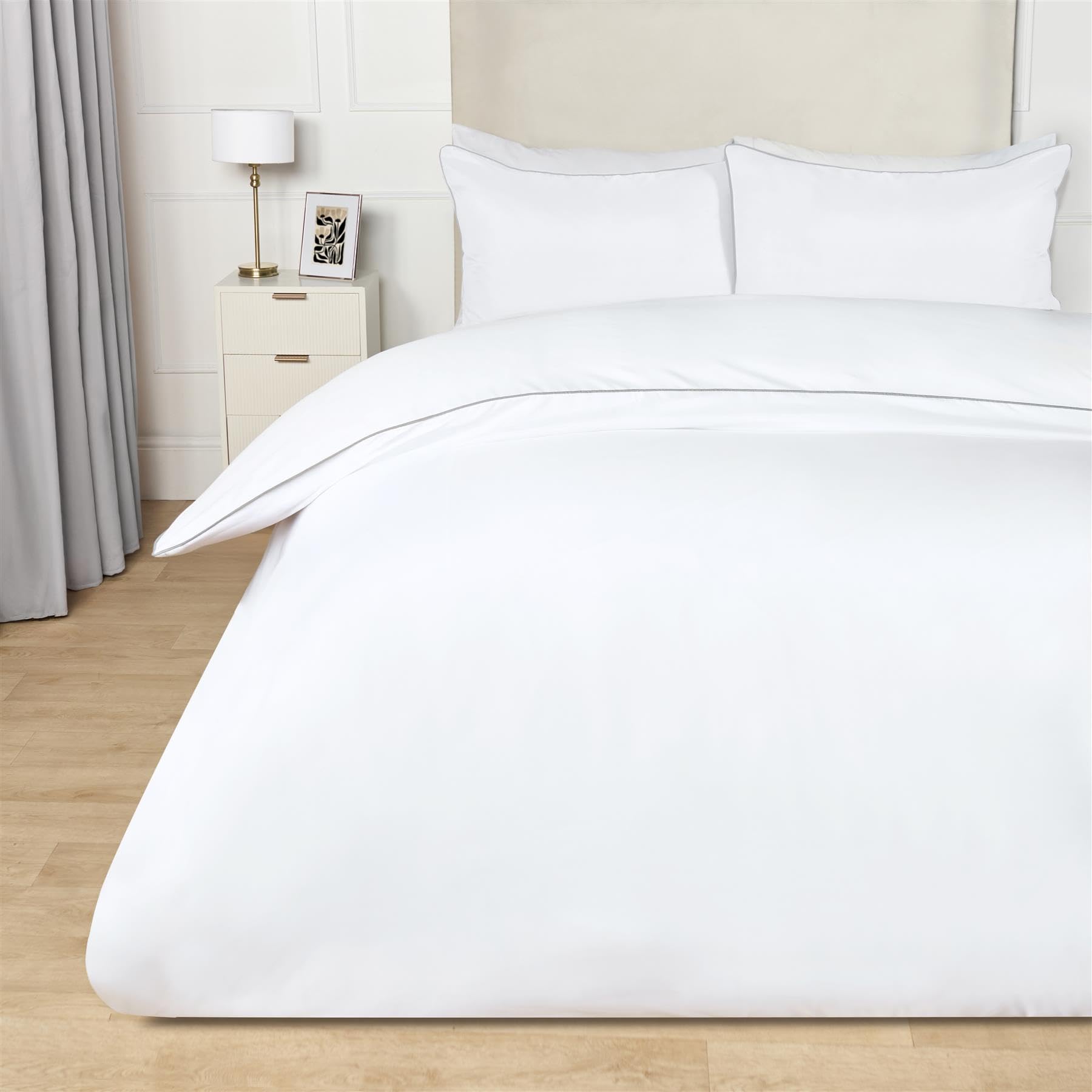 OHS King Size Duvet Cover Set - Soft Microfiber Polyester - Piped Edge - Natural White