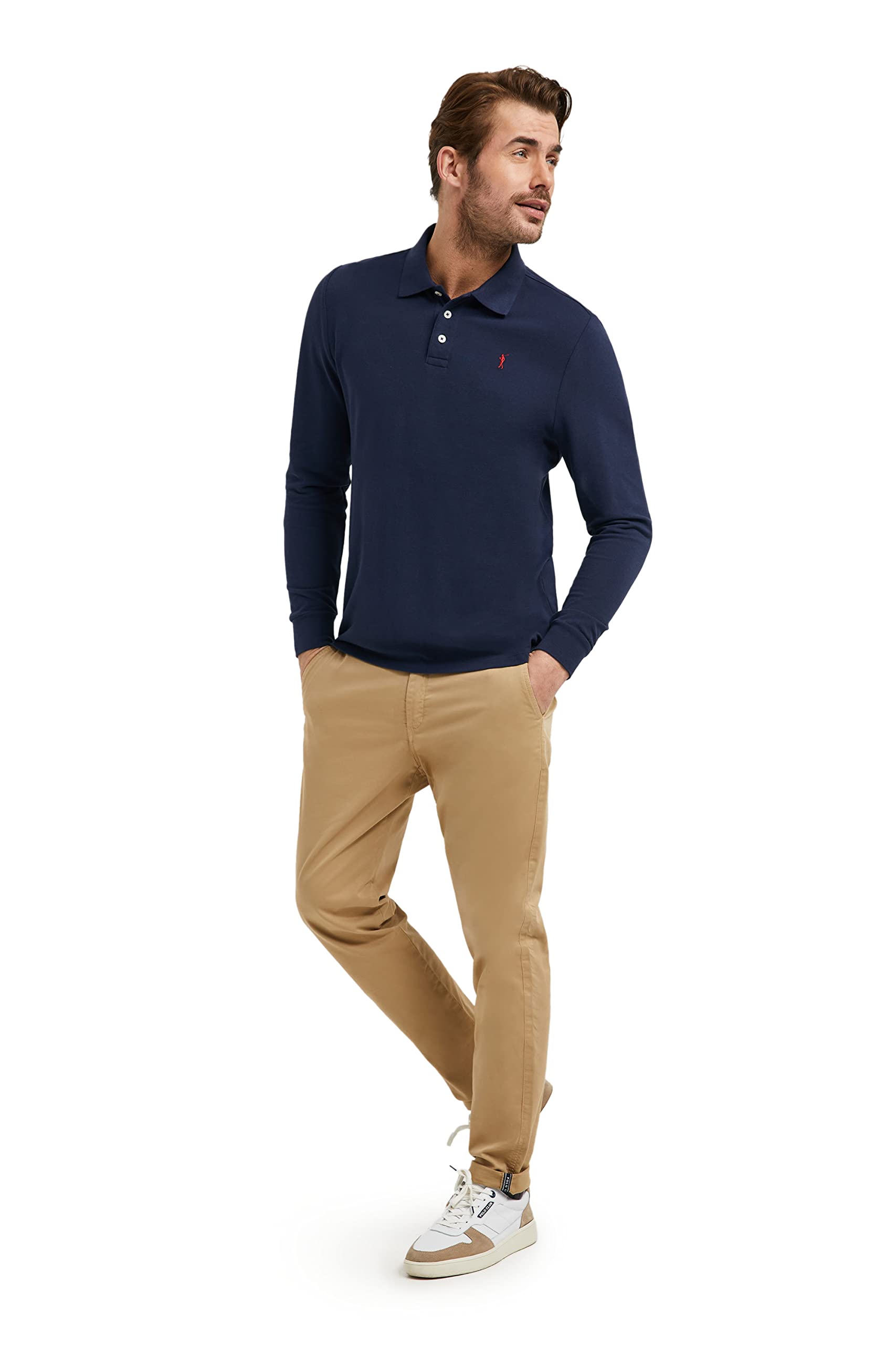 Polo Club Polo Elegante Uomo Manica Lunga Ricamo con Logo - 100% Cotone -