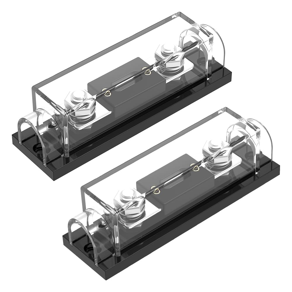 150Amp Fuse Holder, 2 Pack, 150A-2, Black, Automotive Fuse Holder, ABS Material, 150A Overcurrent Protection, 0/2/4 Gauge Compatibility, Clear View, Easy Installation