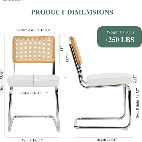Miniatura 3 de COLAMY Juego de 2 sillas de comedor de ratán, de piel sintética, modernas de mediados de siglo, sillas auxiliares de comedor y cocina con patas