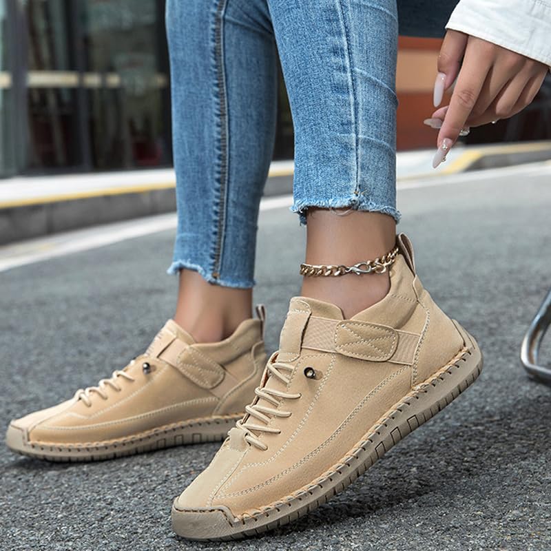 Women's Handmade Leather Orthopedic Comfy Shoes, Casual Driving Boots Women Outdoor Slip On Mid Top Flats Ankle Boots, Comfortable Adjustable Walking Shoes3