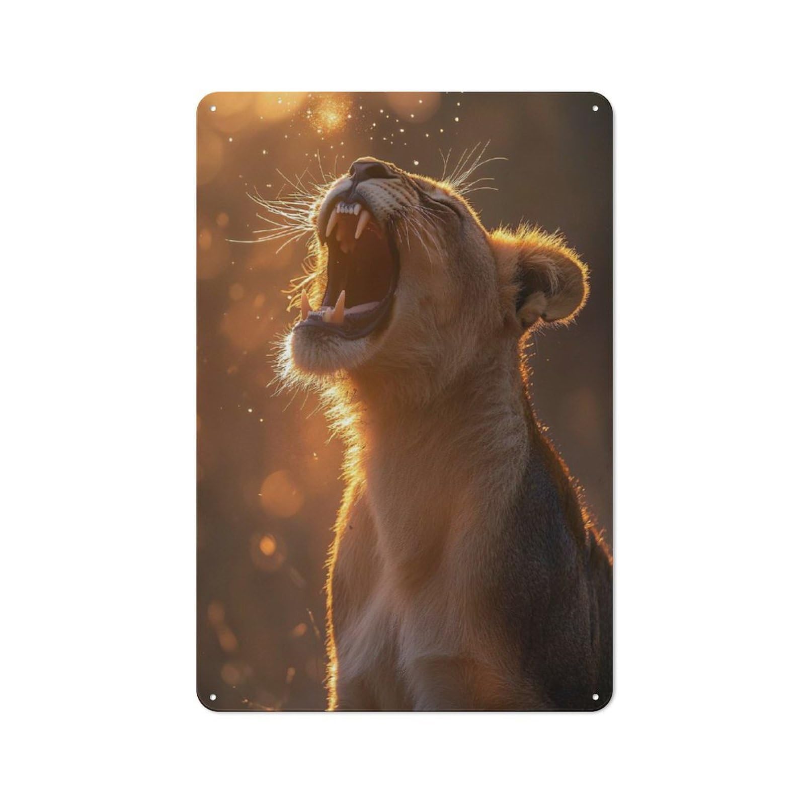 Junmoney Style-8 Vintage Metal Sign 30X20cm Featuring Roaring Lioness In Golden Light For Pub Or Café, Wall Decor For People Reorganising Pub And Café