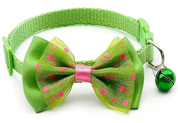 RvPaws Cat Collars Color Full with Bell and Bow, Kitten and Small Dogs Soft Adjustable Collar Safe, Solid and Protection for Cats and Puppies, Cute Kitty Neckband with Bow Design (Green Color)