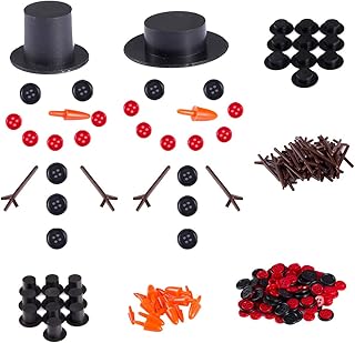 200 Pcs Snowman Kit for Crafts - Snowman Craft Supplies Includes 20 Carrot Noses Buttons 20 Mini Black Top Hats and 120 Tiny Buttons & Hands for Christmas Crafts Sewing Party Supplies