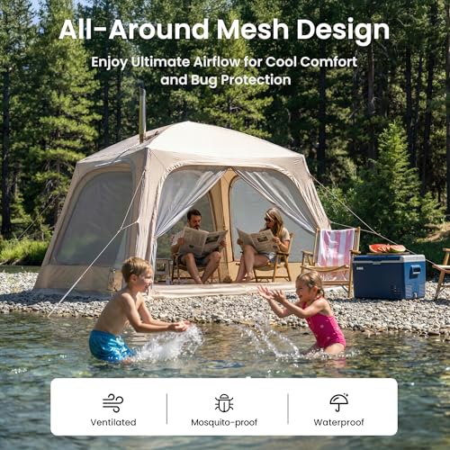 Image of ABORON Inflatable Camping Tent, 4 /6 /8 /10 /12 Person Easy Setup Blow Up Tent with Hand Pump, PU3000mm Waterproof 4 Season Glamping Tent for Outdoor Camping