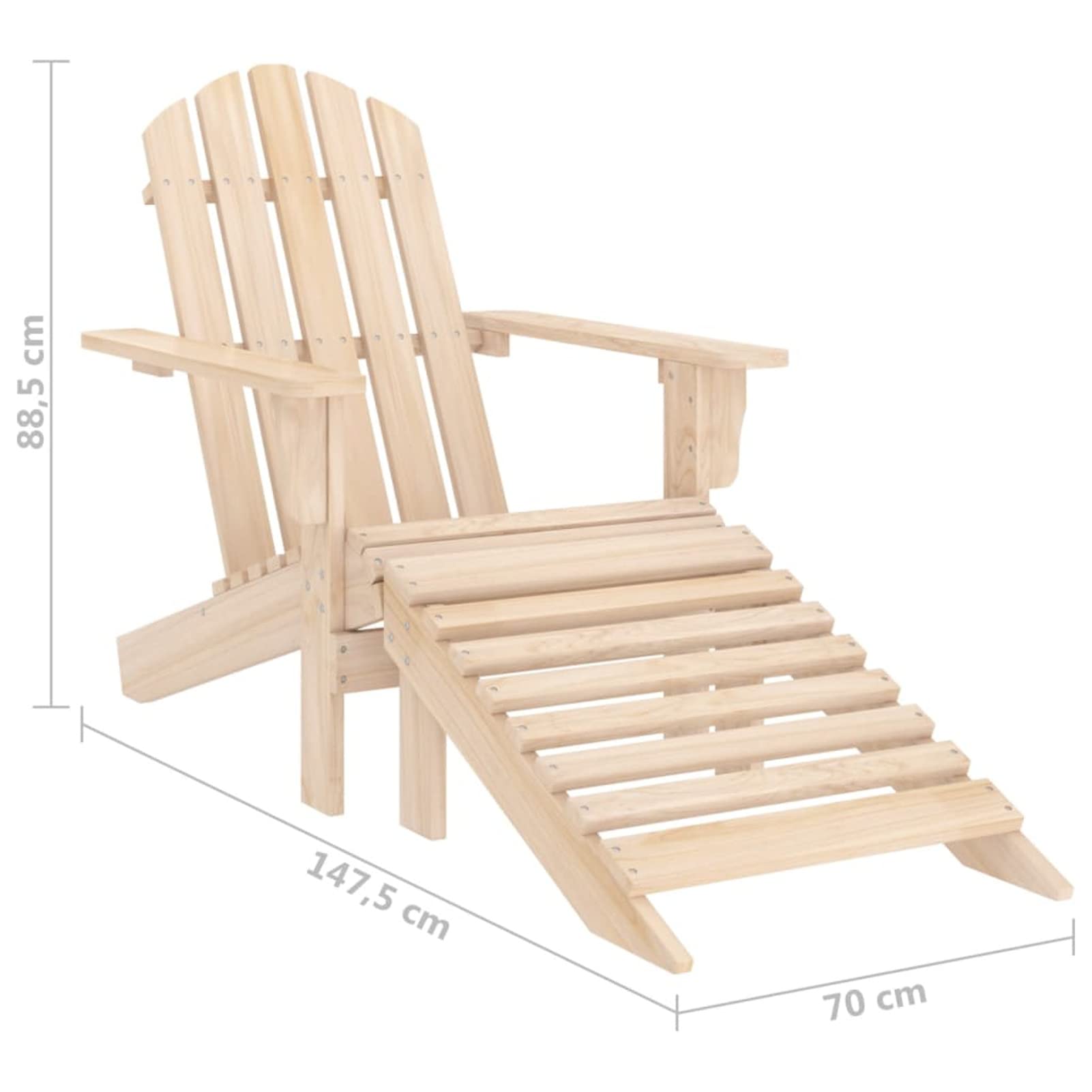 Krzesło ogrodowe Adirondack z otomaną, lite drewno jodłowe, przenośny, kompaktowy, leżak do ogrodu, na patio, taras, plażę i kemping