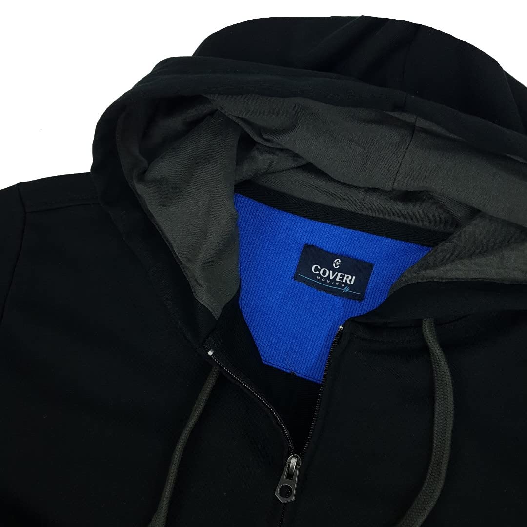 Coveri Tuta Uomo Completa da Ginnastica Cotone Garzato con Cappuccio Zip M L XL XXL 3XL (XXL - Nero)