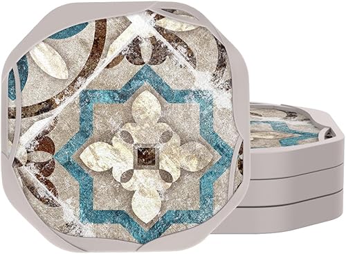 UMIRRO Posavasos absorbentes para bebidas, posavasos de silicona retro rústico con inserto de fieltro para decoración de mesa auxiliar, estilo