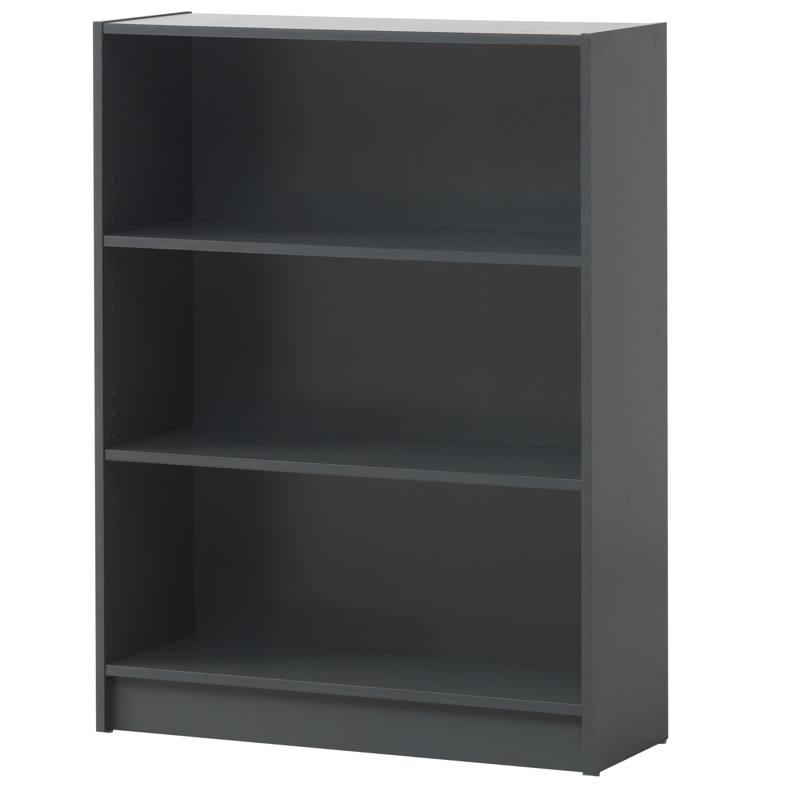 Low Wide Bookcase with Adjustable Shelves for Books and Media Storage in Multiple Finishes