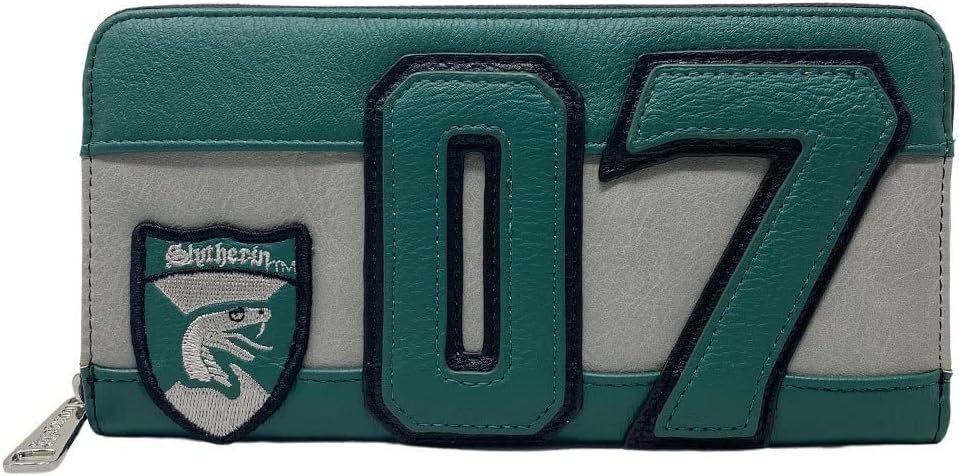 Loungefly x Harry Potter D. Malfoy Slytherin Zip-Around Wallet (Grey/Green, One Size)