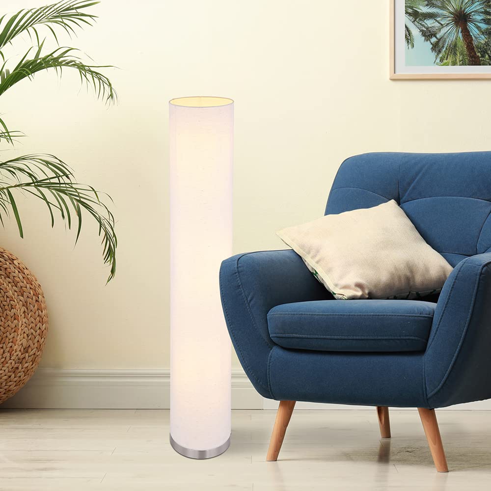 LED Stehleuchte Wohnzimmer modern Standlampe 3 flammig Stehleuchte weiß mit Textilschirm, Metall weiß nickel, 3x 9W 3x 810lm warmweiß, DxH 19x110 cm