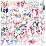 Bows Aesthetic Stickers for Girls, 50PCS Vintage Anime Bow-Knot Stickers, Vinyl Waterproof Pink Bows Stickers for Water Bottle Laptop Scrapbook Journal, Gifts for Kids Teens Women