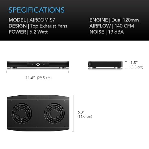 Miniatura 6 de AC Infinity AIRCOM S7, sistema de ventilador de refrigeración silencioso de 12 pulgadas de escape superior para receptores, amperios, DVR,